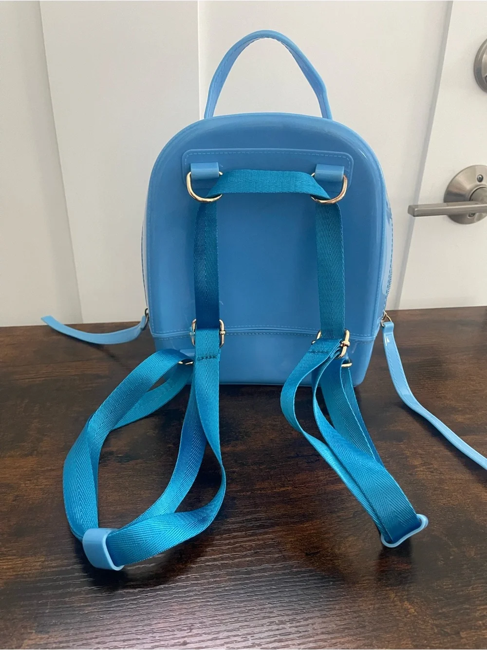 Blue Patent Mini Backpack Tote